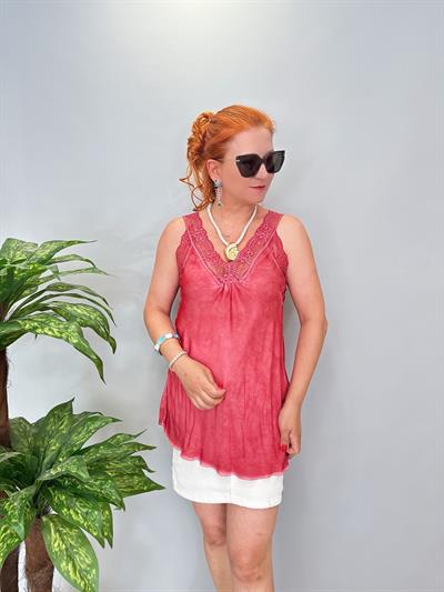 9017 Saten Dantel Detay Bluz Gül kurusu