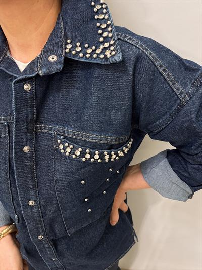 9041 1 Beden Küçük Almanızı Öneriyoruz  Taşlı Jean Ceket Lacivert