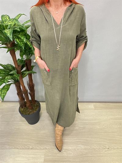 9070 PAMUKLU ELBİSE HAKİ YEŞİL