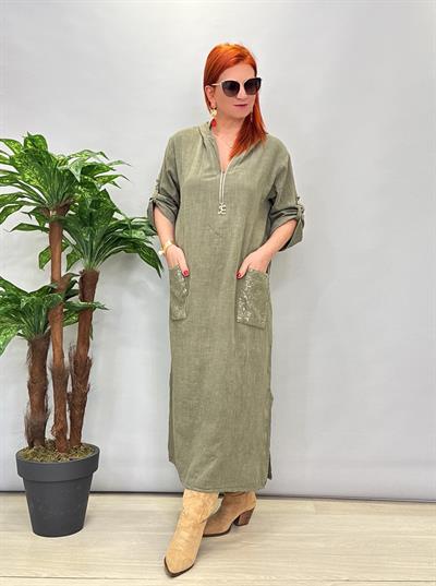 9070 PAMUKLU ELBİSE HAKİ YEŞİL