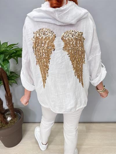 9080 Italyan Ham Keten Ceket Beyaz