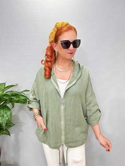 9080 Italyan Ham Keten Ceket Haki