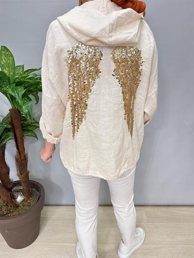 9080 Italyan Ham Keten Ceket Krem