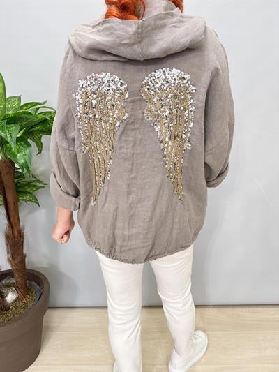 9080 Italyan Ham Keten Ceket Vizon