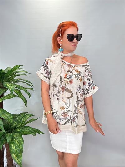 9087 Italyan Desenli Bluz Taş