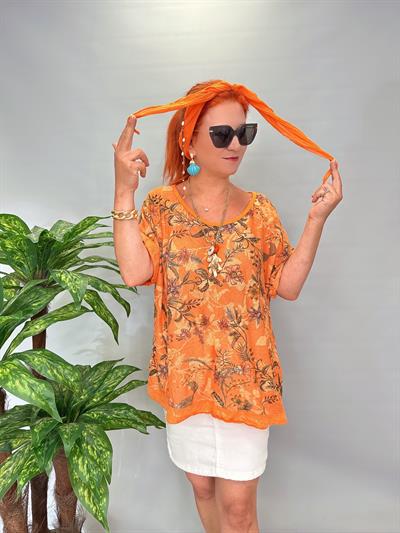 9087 Italyan Desenli Bluz Turuncu