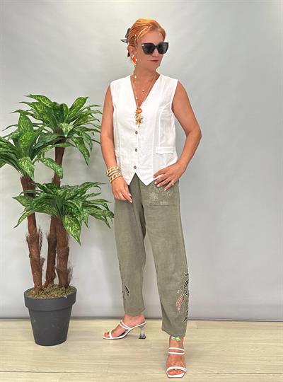 9088 Nakış Detay Pantolon Haki