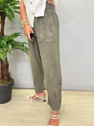 9088 Nakış Detay Pantolon Haki