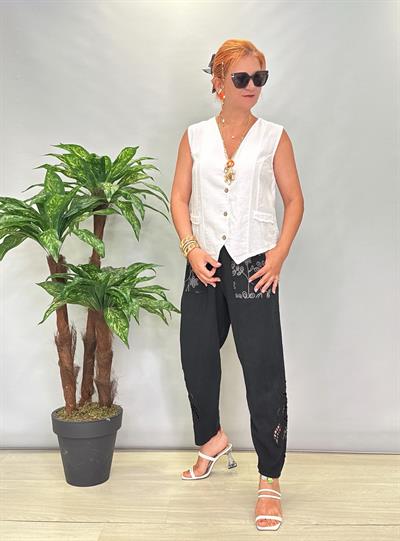 9088 Nakış Detay Pantolon Siyah