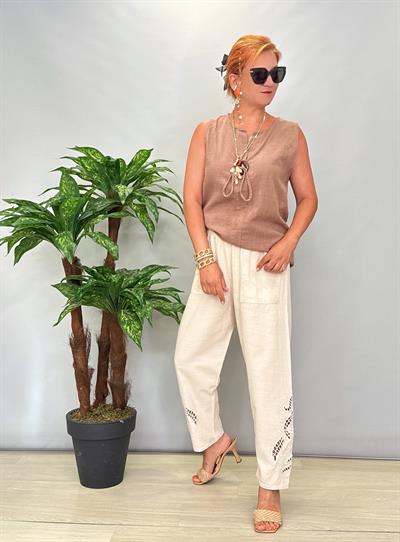 9088 Nakış Detay Pantolon Taş