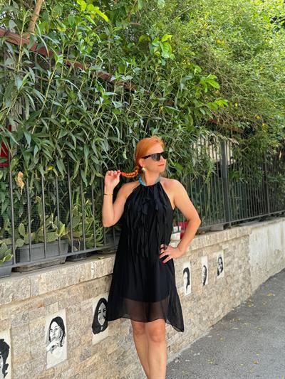 90939 PREMIUM İTALYAN İPEK TASARIM ELBİSE SİYAH 36/44 BEDEN UYUMLUDUR  boyum 1.64