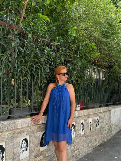 90939 PREMIUM İTALYAN İPEK TASARIM ELBİSE SAKS MAVİ 36/44 BEDEN UYUMLUDUR boyum 1.64