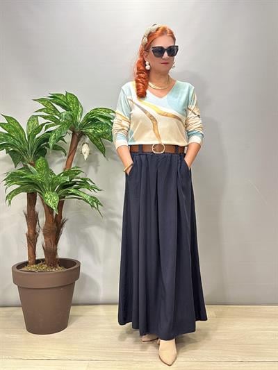 9140 Italyan Tencel Etek Lacivert