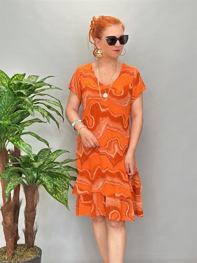 9213 Italyan Elbise Turuncu Tonu