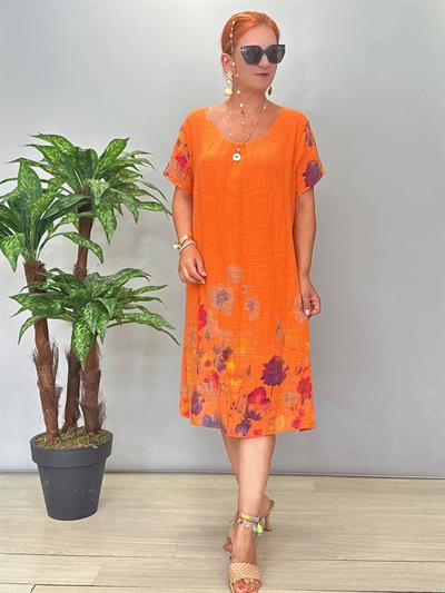 9220 Italyan Pamuklu Elbise Turuncu