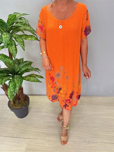 9220 Italyan Pamuklu Elbise Turuncu