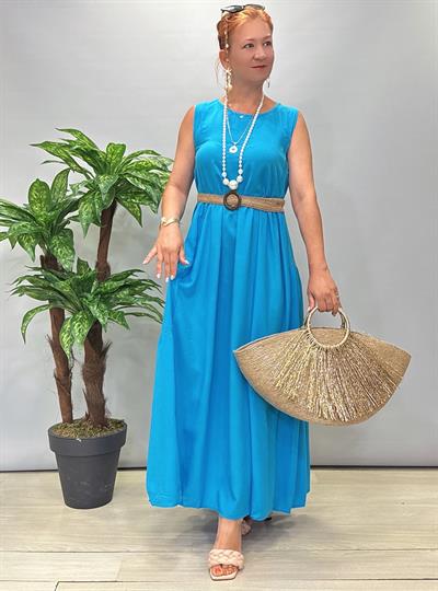 9260 Pamuklu Viskon Elbise Mavi