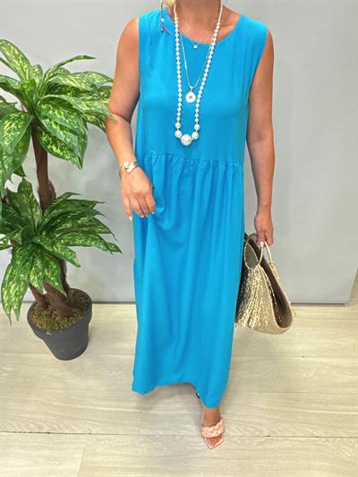 9260 Pamuklu Viskon Elbise Mavi