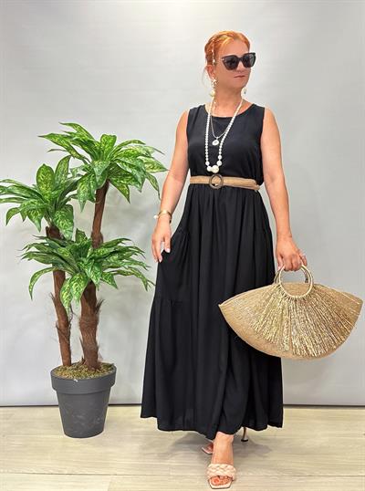 9260 Pamuklu Viskon Elbise Siyah