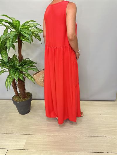 9260 Pamuklu Viskon Elbise Yavruağzı/Mercan