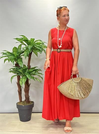 9260 Pamuklu Viskon Elbise Yavruağzı/Mercan