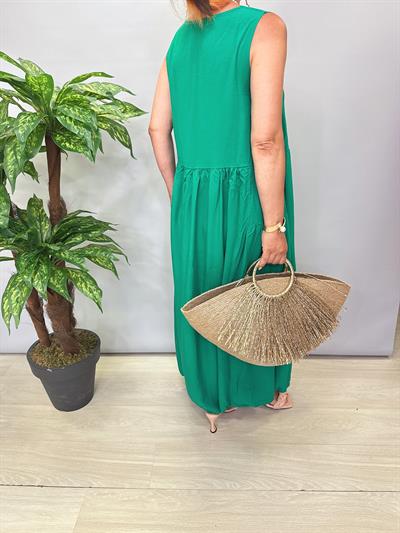 9260 Pamuklu Viskon Elbise Yeşil