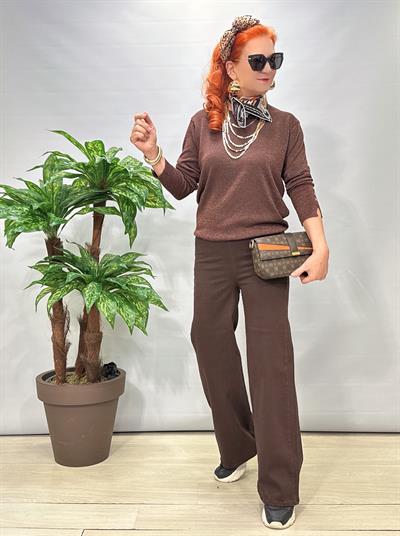 9544 Full Likralı Palazzo Pantolon Acı Kahve 