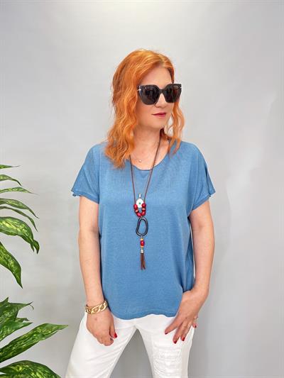 9674 MERSERİZE İNCE TRİKO BLUZ MAVİ