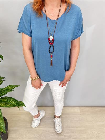 9674 MERSERİZE İNCE TRİKO BLUZ MAVİ