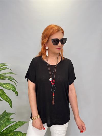 9674 MERSERİZE İNCE TRİKO BLUZ SİYAH