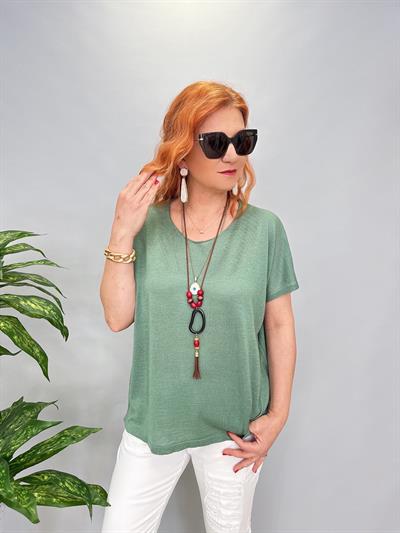 9674 MERSERİZE İNCE TRİKO BLUZ YEŞİL