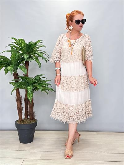 ASL 9710 Italyan Fisto ve Dantel Detay İpek Elbise Taş