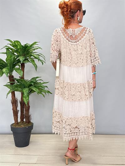 ASL 9710 Italyan Fisto ve Dantel Detay İpek Elbise Taş