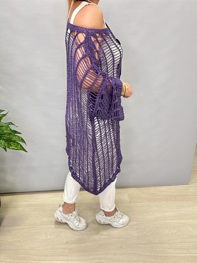 9880 TASARIM DELİKLİ MERSERİZE BLUZ MOR