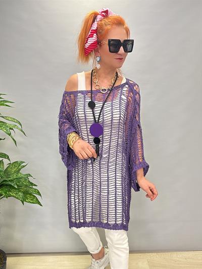 9880 TASARIM DELİKLİ MERSERİZE BLUZ MOR