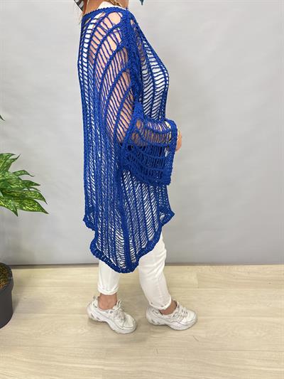 9880 TASARIM DELİKLİ MERSERİZE BLUZ SAKS MAVİ