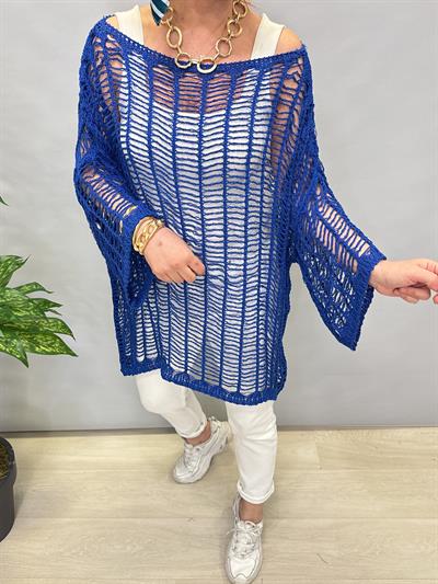 9880 TASARIM DELİKLİ MERSERİZE BLUZ SAKS MAVİ