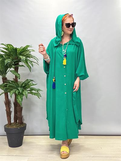 9930 Tasarım Pamuklu Viskon Elbise Yeşil