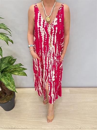 9941 Pamuk Viskon Elbise Fuşya