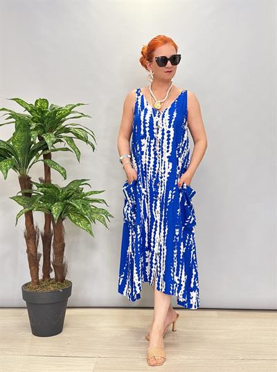 9941 Pamuk Viskon Elbise Saks Mavi