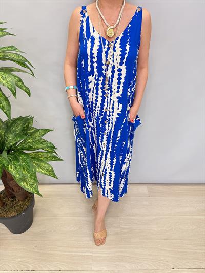 9941 Pamuk Viskon Elbise Saks Mavi