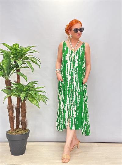 9941 Pamuk Viskon Elbise Yeşil