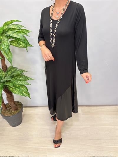 DR 9944 Tasarım Deri Görünüm Detay Elbise 