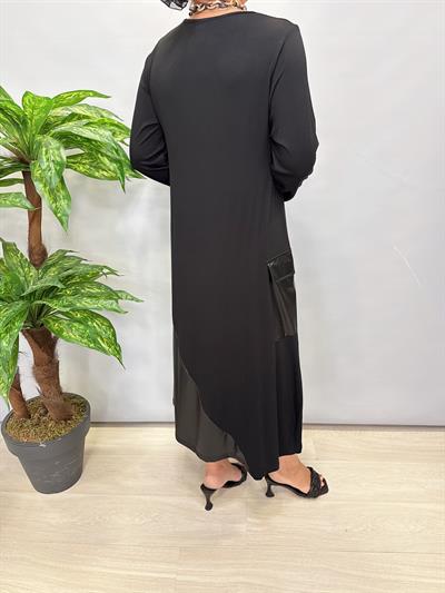 DR 9944 Tasarım Deri Görünüm Detay Elbise 