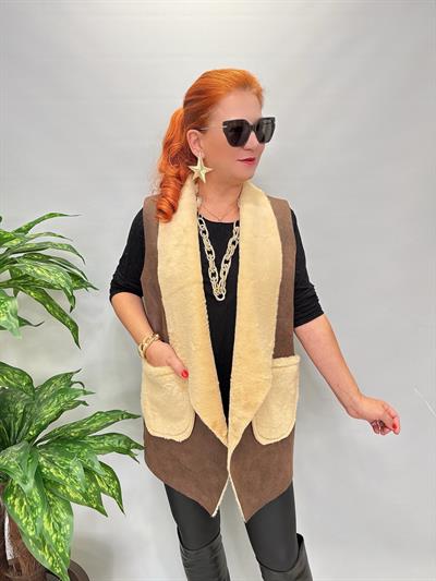 9960 İçi Kürk Detay Yelek  Kahve