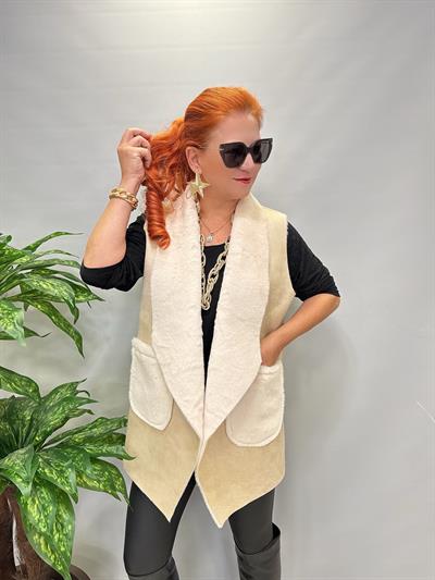 9960 İçi Kürk Detay Yelek Krem