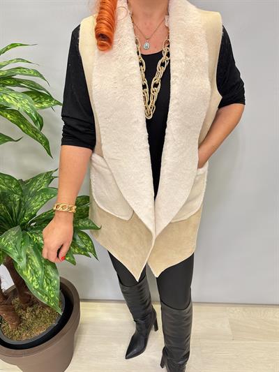 9960 İçi Kürk Detay Yelek Krem