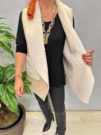 9960 İçi Kürk Detay Yelek Krem