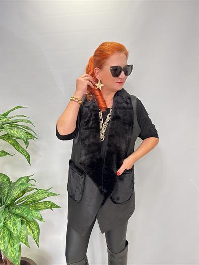 9960 İçi Kürk Detay Yelek Siyah