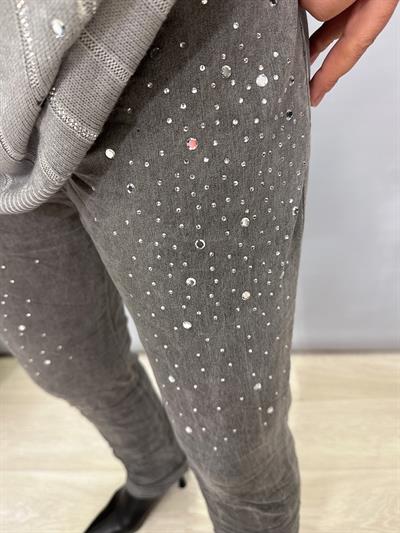 9966 Italyan Taş Detaylı Pantolon Gri
